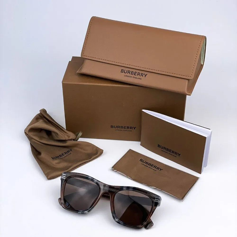 SALE! NEW Burberry BE4348 Cooper 396673  Brown Check Square Unisex Sunglasses